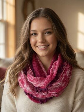 American Eagle Pink Purple Tie Dye Pom Pom Tassels Infinity Scarf